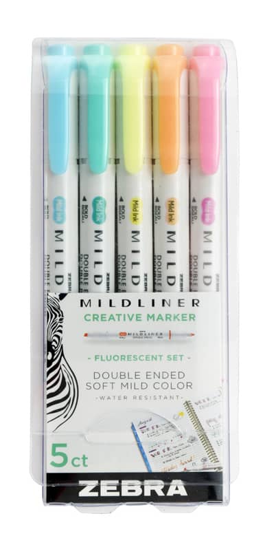 MILDLINER Highlighter - Fluorescent sett með 5 litum